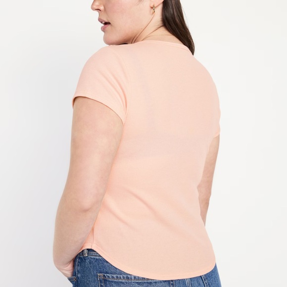 NWT OLD NAVY Short-Sleeve Waffle-Knit Henley Top Color: Pink Bamboo - Picture 6 of 9